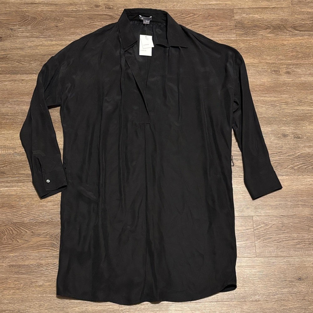 nwt women’s silk vince long sleeve black dress